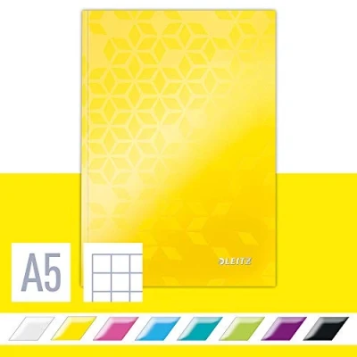Abbildung von Leitz WOW Notizbuch in A5 Format mit 80 Blatt, Kariert, Elfenbeinfarbiges Papier (90 g/m2), Fester Einband, Gelb, WOW, 46281016