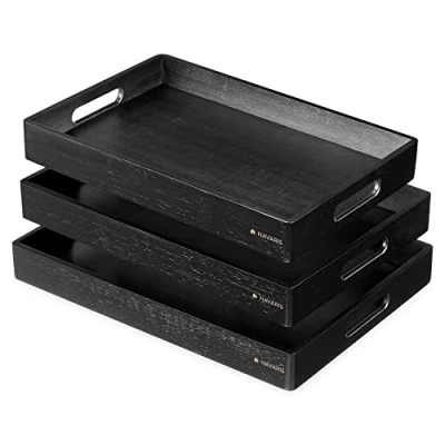 Abbildung von Navaris Tablett Serviertablett 3x Servierplatte rechteckig Tabletttisch, Bambus, (3 tlg)