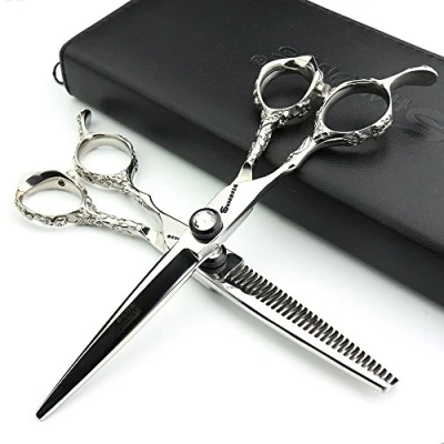 Abbildung von 6 Zoll linke Hand Friseur, Japan professionelle Haar Schere, Friseurschere, Friseur dünnen mehrfarbige optionale (6 Zoll, 2 Stück D)