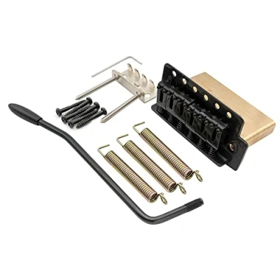 Abbildung von Musiclily Pro 52,5mm Moderne 6 Schrauben Tremolo Steg Bridge 40mm Solide Messing Block für Squier Strat Style E Gitarre, Schwarz