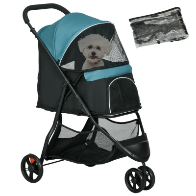 Abbildung von PawHut Hundebuggy 2 in 1 Katzenwagen, Hundewagen mit Regenschutz, Klappbarer Katzenbuggy Meshfenster für kleine, Miniaturhunde, Oxford, Dunkelgrün