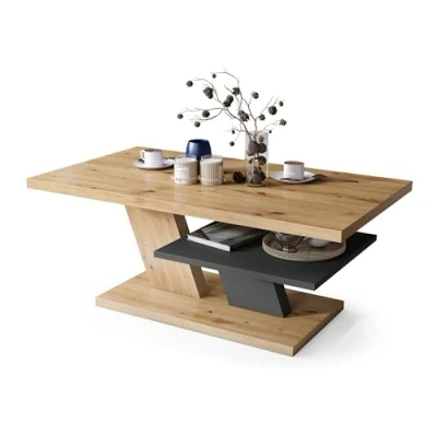 Abbildung von All4All Couchtisch Conte Kaffeetisch Wohnzimmertisch Sofatisch mit Ablage kompakte Größe 110x60cm 05 Artisan Eiche + anthrazit
