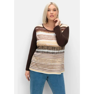 Abbildung von Sheego Langarmshirt, Damen, Größe: 44, Hellbraun gestreift