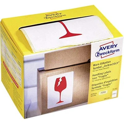 Abbildung von AVERY Zweckform Warnetiketten 7250 Symbol: Hier oben (Doppelpfeile) (200 Etiketten auf Rolle im Kartonspender, 78 x 100 mm, selbstklebend, nutzbar für Versand, Umzug, auch international) leuchtrot