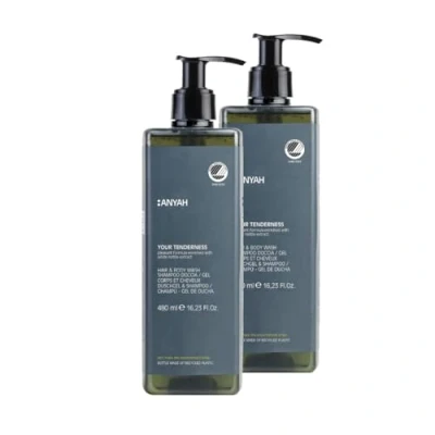 Abbildung von Anyah Shampoo Duschgel 2x480ml Nachfüllbare Sanfte Tägliche All in One Formel mit Weißer Taubnessel Extrakt Haarshampoo Duschseife Hergestellt Italien