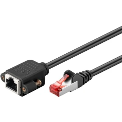 Abbildung von goobay 65636 CAT6 Verlängerungskabel (CU) S/FTP (PiMF)/CAT 6 Verlängerung für Ethernet Netzwerkkabel/RJ45 auf RJ45 Buchse mit Montageflansch/250 MHz/0,5m, schwarz
