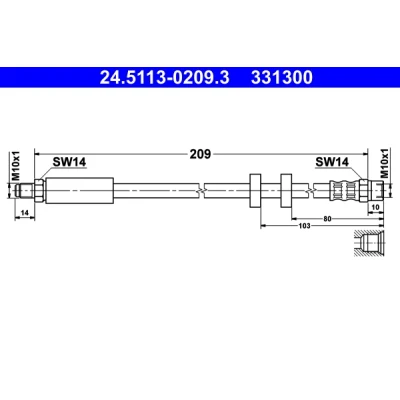 Abbildung von ATE 24.5113 0209.3 Bremsschläuche 209 M10x1 AUDI: 100 C4 Limousine, A6 Avant, Avant