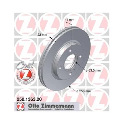 Abbildung von ZIMMERMANN COAT Z 250.1363.20 Bremsscheibe 258 23 5/4 4 108 innenbelüftet beschichtet FORD: FIESTA 6, KA+ Schrägheck, 6 Van