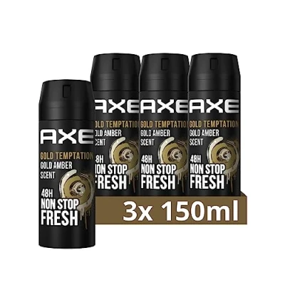 Abbildung von Axe Bodyspray Gold Temptation Deo ohne Aluminium sorgt 48 Stunden lang für effektiven Schutz vor Körpergeruch 150 ml 3 Stück