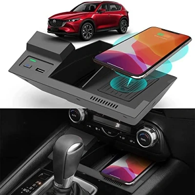 Abbildung von Kabelloses Ladegerät Auto Kompatibel mit Mazda CX5 2017 2018 2019 2020 2021 2022 10W Qi Schnellladendes Handy für CX 5 Center Console Zubehörfeld Geschenk Besitzer