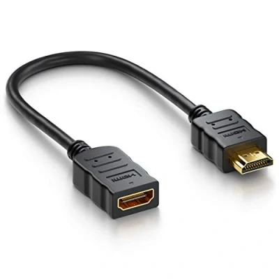 Abbildung von deleyCON HDMI Portsaver Buchse auf Stecker Audio Video Kabel