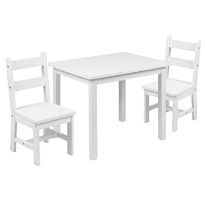 Abbildung von Flash Furniture Kinder Massivholz Tisch und Stuhl Set für Spielzimmer, Schlafzimmer, Küche 3 teiliges Weiß, Mittel