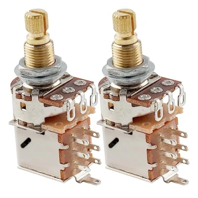Abbildung von Musiclily Pro Messing Metrische A500K Push/Pull Poti Split Shaft Audio Taper Potentiometers für E Gitarre und Bass (2er Set)