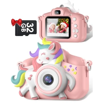 Abbildung von Kinderkamera, Gofunly Kinder Kamera 1080P 2,0 Zoll Bildschirm mit 32GB Karte Selfie Digitalkamera Fotoapparat für 3 12 Jahre Jungen und Mädchen Weihnachten Spielzeug