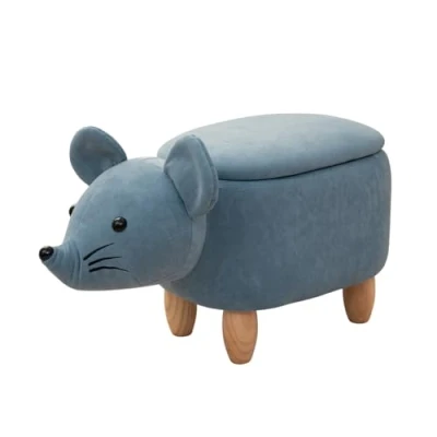 Abbildung von SVITA Tierhocker Stauraum Kinderhocker Sitzhocker Kinderzimmer Sitzbox Maus Blau