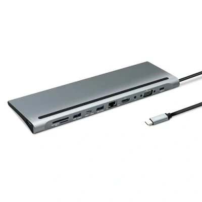 Abbildung von METRONIC USB C Adapter 11 in 1, Dockingstation HDMI VGA RJ45 SD Micro SD, PD 100W Ladeanschluss, Audio /Videoausgänge, Laptop PC 395297
