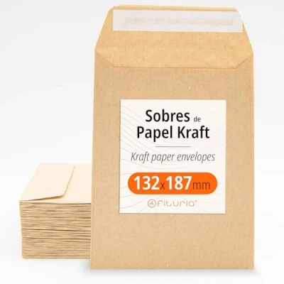 Abbildung von Kraftpapier Umschläge, Umschläge für Dokumente, Geschenke, Hochzeitseinladungen und Versand, Robuste Vielseitige Papiertüten alle Gelegenheiten Ofituria (132x187, 50 Stück)