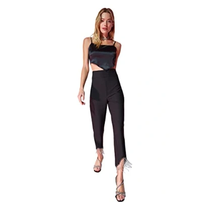 Abbildung von TRENDYOL Damen High Waist Cigarette Pants Täglich, Schwarz, 34