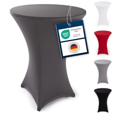 Abbildung von Blumtal Stretch Stehtisch Hussen Bügelfrei Oeko TEX zertifizierte Tischhussen für Stehtische Ø 80 85 cm Verstärkung im Fußbereich waschmaschinengeeignet Anthrazit