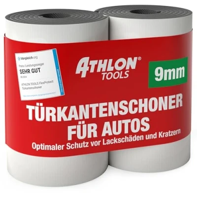 Abbildung von ATHLON TOOLS 2X Auto Türkantenschutz FlexProtect je 2 m lang Extra Dicker Türkantenschoner, selbstklebend, wasserabweisend (schwarz)
