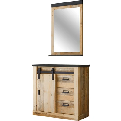 Abbildung von Home affaire Garderoben Set &quot;SHERWOOD&quot;, (2 St.), mit Scheunentorbeschlag, Apothekergriffe aus Metall, Breite ca. 93 cm