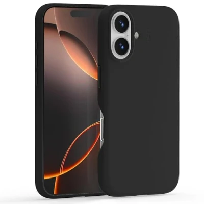 Abbildung von MOFT für iPhone 16 Hülle, MOVAS Vegane Ledertasche Magnetische Hülle Kompatibel mit MagSafe, Weicher Anschlag, Farberhaltung, Fleckenresistent, Leicht zu Reinigen, Tiefschwarz