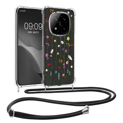 Abbildung von kwmobile Necklace Case kompatibel mit Xiaomi Redmi Note 14 Pro+ 5G / Pro Plus Hülle Silikon Cover Handykette Mehrfarbig Transparent Wildblumen Ranke