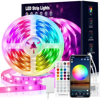 Abbildung von VKH LED Strip 15m, Streifen Bluetooth RGB Band 15m Selbstklebend mit Fernbedienung und APP, Lichterkette Leds für Zimmer Gaming Party