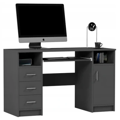 Abbildung von Home Collective Arbeitstisch, Schreibtisch mit Schubladen, Computertisch 3 1 Tür, Tastaturablage 120x50x73 cm (BxTxH) Anthrazit