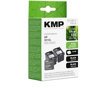 Abbildung von KMP Tintenpatrone passend für HP 301XL Black (CH563EE) Doublepack Officejet 2620 2622, Deskjet 1000 1010 1050 1050A 1510 1514 2000 2050 205 etc.