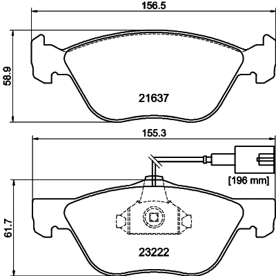 Abbildung von HELLA 8DB 355 008 611 Bremsbelagsatz mit integriertem Verschleißwarnkontakt ALFA ROMEO: 166