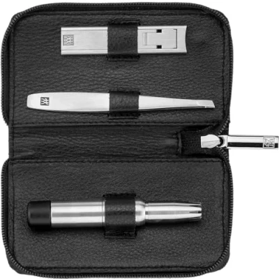 Abbildung von ZWILLING Maniküreset 3 teilig Nagelpflegeset aus Rindleder mit Reißverschluss, Premium, Schwarz