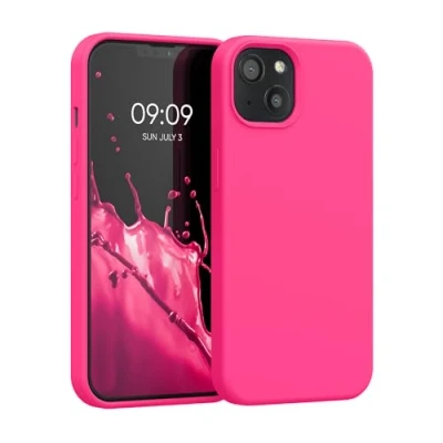 Abbildung von kwmobile Hülle kompatibel mit Apple iPhone 13 Silikon Handy Case Handyhülle weiche Oberfläche kabelloses Laden Granatapfelrot