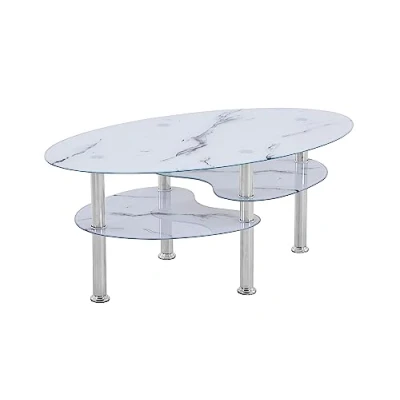 Abbildung von HOOZ Couchtisch Glas mit 8mm Sicherheitsglas &amp; Facettenschliff, Glastisch perfekt geeignet als Beistelltisch, Wohnzimmertisch (98x55x42cm) (Marmor weiß Ablage)
