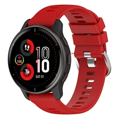 Abbildung von Yikamosi Kompatibel mit Garmin Forerunner 255 Armband,22MM Schnellverschluss Weiches Silikon rostfreiem Metallverschluss Ersatzbänder für 255/Venu 2,Rot
