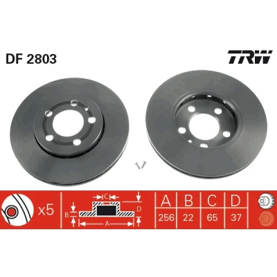 Abbildung von TRW DF2803 Bremsscheibe 256 22 5 100 Belüftet lackiert hochgekohlt SKODA: Fabia III Kombi, 2 Schrägheck, Rapid Spaceback kfzteile, kfzteile24,
