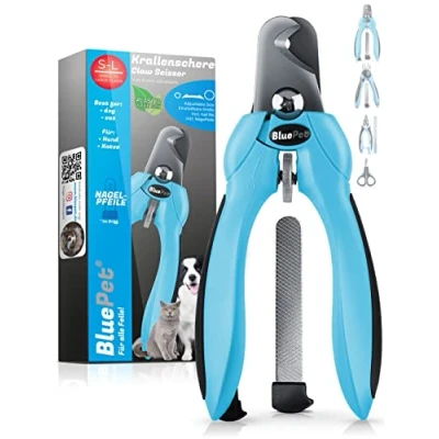 Abbildung von BluePet Einstellbare Profi Krallenschere für Große Hunde &amp; Katzen I Extra Starker Scharfer Krallenschneider Harte Krallen Krallenzange auf alle Krallendurchmesser mit Krallenfeile
