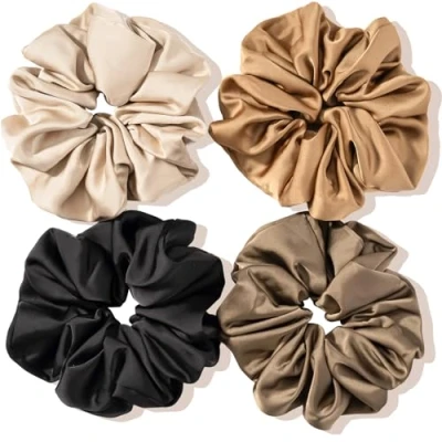 Abbildung von (4 Stück) Lolalet Große Haargummis Seide Scrunchies Satin für Damen, Haargummi Weich Elastisch Silk Skrunschis Groß Damen Frauen Mädchen 4 Farben B