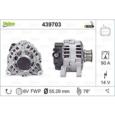 Abbildung von VALEO 439703 Lichtmaschine 14V 90A CITROËN: Nemo Kastenwagen, PEUGEOT: Bipper Kastenwagen