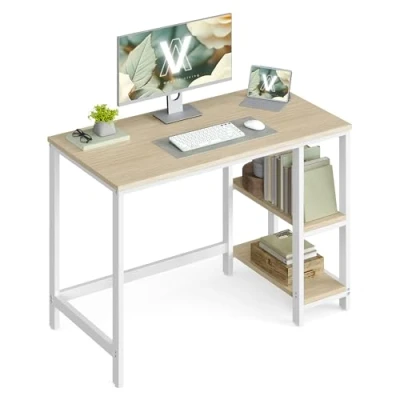 Abbildung von VASAGLE Tisch, Computertisch, Bürotisch, 100 x 50 76 cm, moderner Stil, für Arbeitszimmer, Schlafzimmer, Wohnzimmer, naturbeige perlweiß LWD046L01
