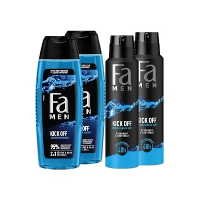 Abbildung von FA Men 2in1 Duschgel Kick Off (2x 250 ml) Formel für Haare &amp; Körper Deospray 150 mit intensiven, maskulinfrischen Duft von Eukalyptus und aquatischer Minze