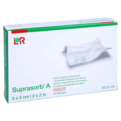 Abbildung von Suprasorb A Calciumalginat Kompr.5x5 cm 10 St