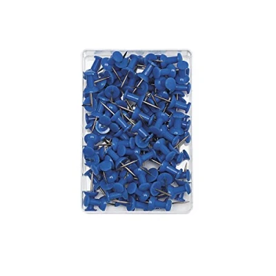Abbildung von Wedo 54203 Pinnadeln Diabolo Form, Länge 2,3 cm, Kopfdurchmesser 9 mm, Nadellänge 1,1 100 Stück in Klarsichtdose, blau