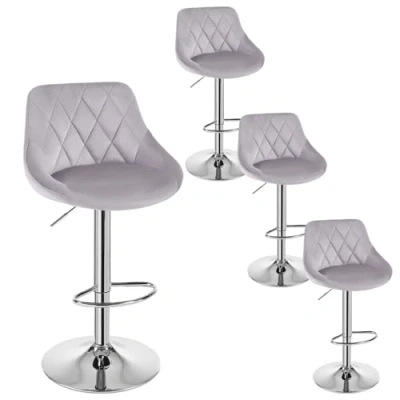 Abbildung von WOLTU 4X Barhocker Barstuhl Tresenhocker Bistrohocker mit Griff, Design Stuhl, höhenverstellbar, drehbar, Sitzfläche aus Samt, Gestell verchromtem Stahl, Hellgrau, BH138hgr 4