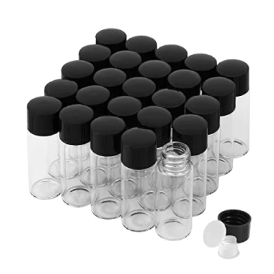 Abbildung von 10ml Transparent Glasfläschchen mit Schraubverschluss und Kunststoffstopfen, Kleine Glasflaschen Auslaufsichere Glas Fläschchen für Flüssigkeit Pulver Proben kleinen Gegenständen, 25 Stück