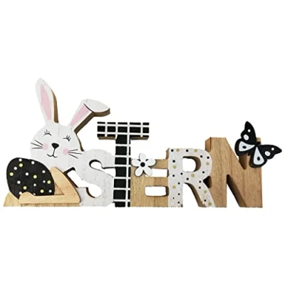 Abbildung von itsisa Deko Schriftzug Ostern aus Holz Oster schwarz weiß, Osterdeko (Ostern 2)
