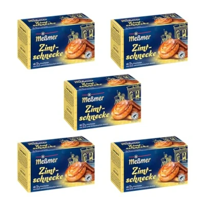 Abbildung von Meßmer Zimtschnecke 5x Vorteilspaket 90 Teebeutel Früchtetee mit Zimt und Zimtschnecken Aroma Glutenfrei Laktosefrei Vegan
