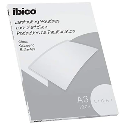 Abbildung von Ibico Basics Laminierfolien A3 Leicht, Heißlaminierfolien glänzend, 100 Stück, Extra Dünn, Transparent, Kristallklar, Runde Ecken, Ideal für Schule oder Büro, 627311