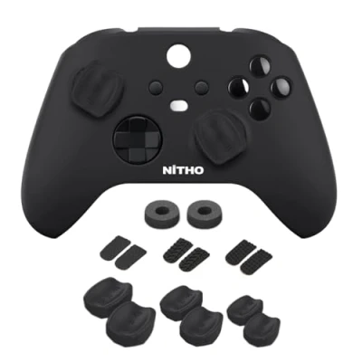 Abbildung von NiTHO FPS Gaming Kit für Xbox Series X/S Controller, Anti Schweiß Silikonhülle, 3 Größen von 2 Konkaven Joystick Kappen, Sätze Gummi Trigger, Präzisionsringe Schwarz