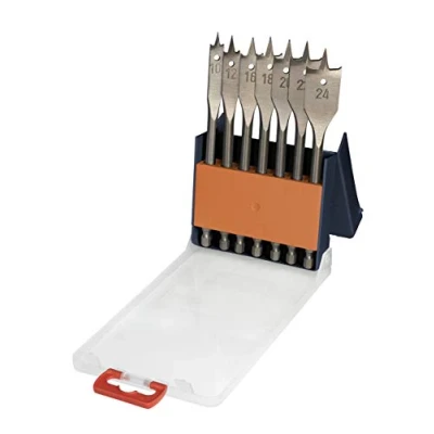 Abbildung von kwb Flachfräsbohrer Satz, 10 24 mm, 1/4&quot; Schaft, E 6.3 Bohrer Set, 7 teilig, Holzbohrerset